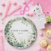 セージ緑の水の色の牡丹結婚の ペーパープレート (パーティー)