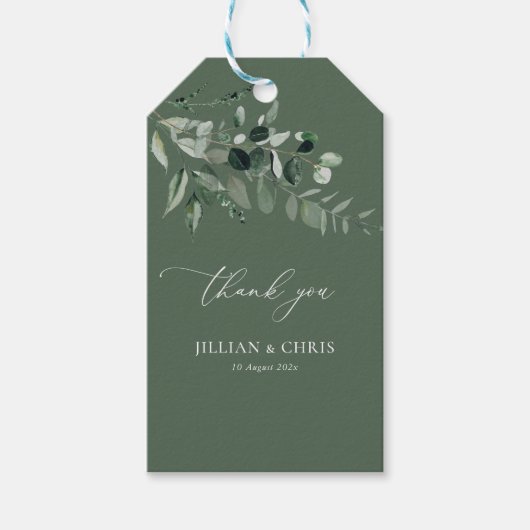 セージ緑の水の色の結婚葉 ギフトタグ (正面)