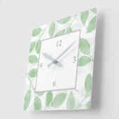 セージ緑の水の色の葉 スクエア壁時計 (傾斜)