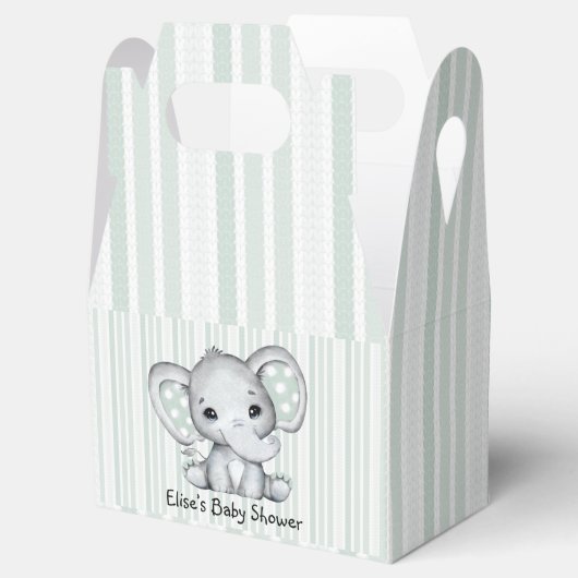 セージ緑の水の色エレファントニュートラルベビーシャワー フェイバーボックス (オープン)
