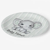 セージ緑の水の色エレファントニュートラルベビーシャワー ペーパープレート (アングル)