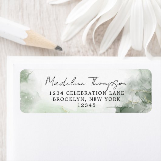 セージ緑の水の色スプラッシュスクリプト差出人住所 ラベル (インサイチュ)