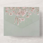 セージ緑の水の色ピンクの牡丹結婚の オールインワン招待状 (裏面)