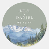 セージ緑の水の色マウンテンワイルドフラワー結婚ズ ラウンドシール (正面)