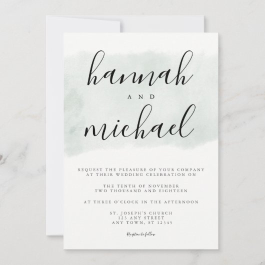 セージ緑の水の色モダンシンプルの結婚 招待状 (正面)