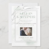 セージ緑の水の色ヤナギの枝フォトフレーム 招待状 (正面)