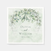 セージ緑の水の色ユーカリ葉ス結婚の スタンダードカクテルナプキン (正面)