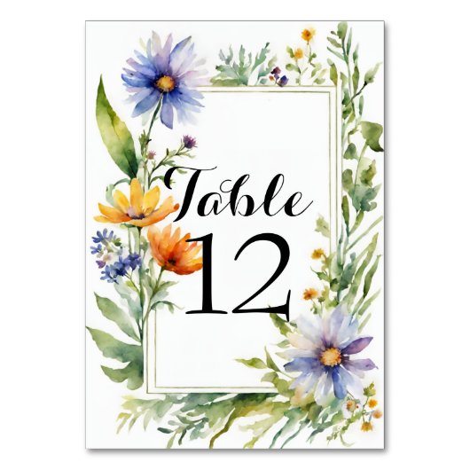 セージ緑の水の色ワイルドフラワー庭園の結婚式 テーブルナンバー (正面)