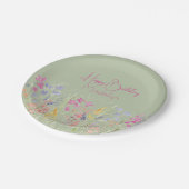 セージ緑の水の色ワイルドフラワー誕生日 ペーパープレート (アングル)