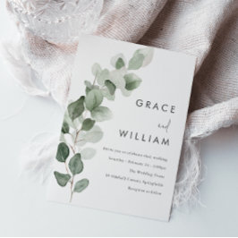 セージ緑の水の葉色のモダン結婚 招待状