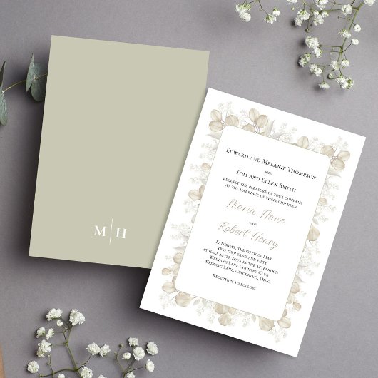 セージ緑の水の離れ色結婚の種類 招待状