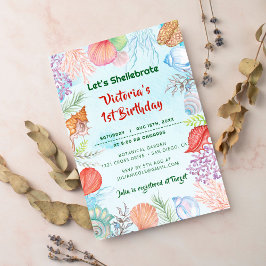 セージ緑の水中シーシェルフォト誕生日 招待状