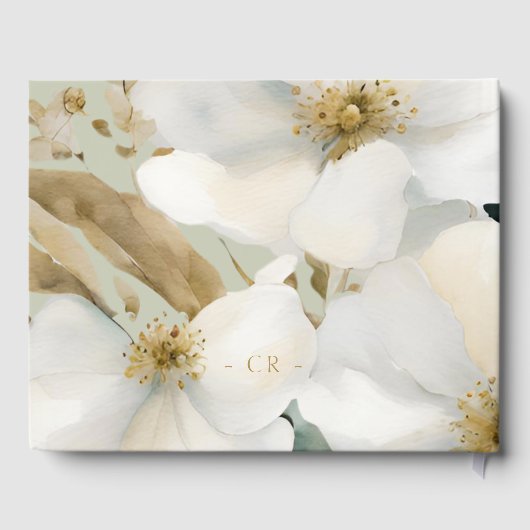 セージ緑の水彩の花と葉結婚の色 ゲストブック (裏面)