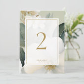 セージ緑の水彩花結婚のテーブル番号 (スタンド正面)