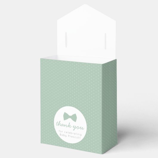 セージ緑の水玉模様ボウタイ赤ちゃんシャワー フェイバーボックス (オープン)