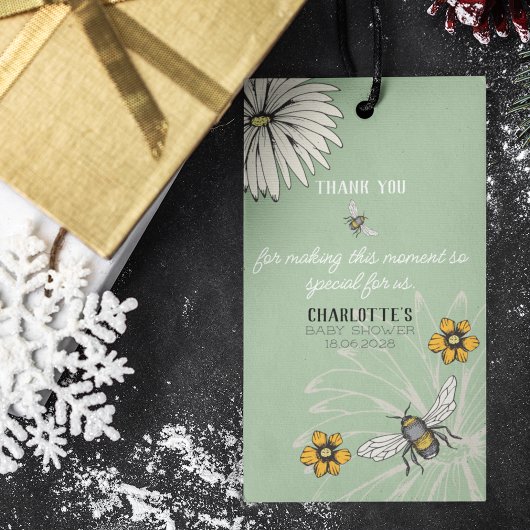 セージ緑の泡立つミツバチありがとう赤ちゃんシャワー ギフトタグ
