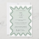 セージ緑の波縁ど結婚式招待状 招待状 (正面)