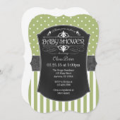 セージ緑の灰色の黒板ストライプの赤ちゃんシャワー 招待状 (正面/裏面)