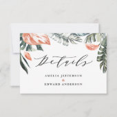 セージ緑の熱帯の葉結婚の詳細カード 出欠カード (正面)