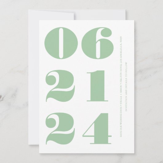 セージ緑の白いクエレガントリモダンミニマルン 招待状 (正面)