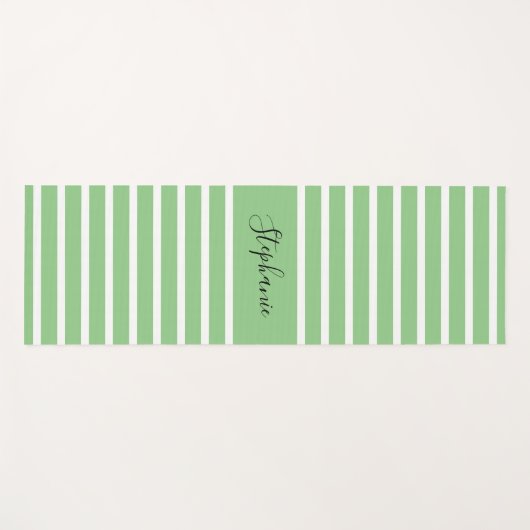 セージ緑の白いストライプ名前をカスタムするギフト ヨガマット (正面(横))