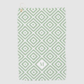 セージ緑の白い幾何学模様モノグラム ゴルフタオル (正面)