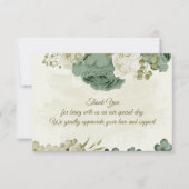 セージ緑の白い花の植物性結婚植物 サンキューカード (正面)