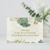 セージ緑の白い花の植物性結婚植物 サンキューカード (スタンド正面)