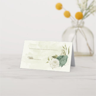 セージ緑の白い花の植物性結婚植物 プレイスカード