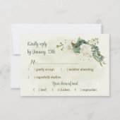 セージ緑の白い花の植物性結婚植物 出欠カード (正面)