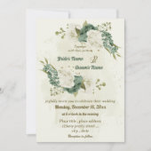セージ緑の白い花の植物性結婚植物 招待状 (正面)