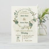 セージ緑の白い花の植物性結婚植物 招待状 (スタンド正面)