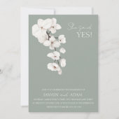セージ緑の白い蘭の彼女が言ったYes婚約 招待状 (正面)