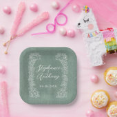 セージ緑の白い鳥の野草縁どかわいらし ペーパープレート (パーティー)