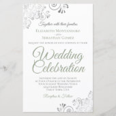 セージ緑の白の予算の結婚式に大きく招待 (正面)