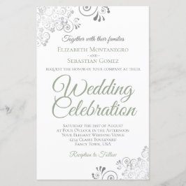 セージ緑の白の予算の結婚式に大きく招待