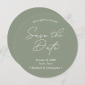 セージ緑の白ミニマルい結婚式の日付を保存 招待状 (正面/裏面)