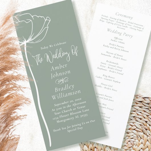 セージ緑の白モダンフローラミニマル結婚の プログラム