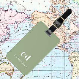 セージ緑の白モノグラムイニシャル ラゲッジタグ