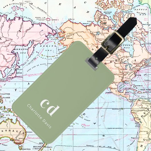 セージ緑の白モノグラムイニシャル ラゲッジタグ