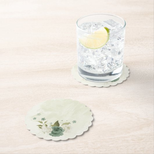 セージ緑の白結婚い花 ペーパーコースター (インサイチュ)