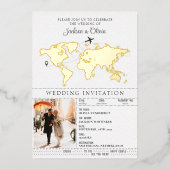 セージ緑の目的地の結婚式のパスポート 箔招待状 (正面)