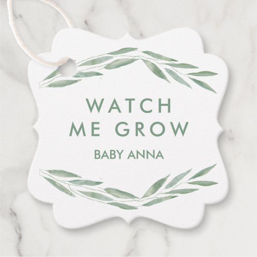 セージ緑の私の成長ラベル、ベビーシャワーを見る フェイバータグ (正面)