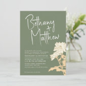セージ緑の秋の花の書道結婚のスクリプト 招待状 (スタンド正面)