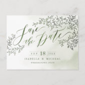 セージ緑の素朴なフローラ書の日付を保存 案内ポストカード (正面)