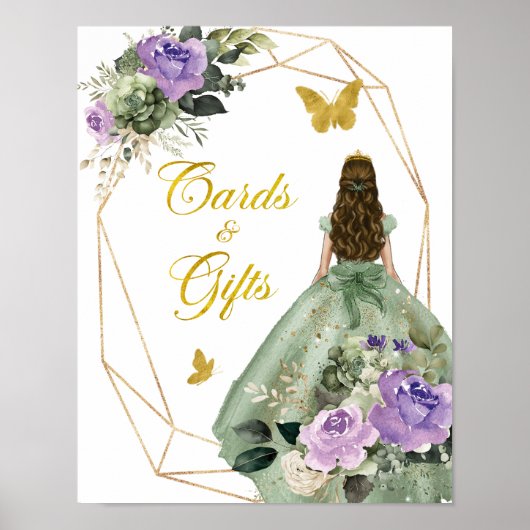 セージ緑の紫のキンセアニラのカードとギフト ポスター (正面)