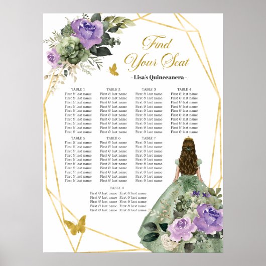 セージ緑の紫クインセアニラ座席表の記号 ポスター (正面)