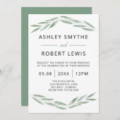 セージ緑の結婚式招待状、水の色の招待 招待状 (正面/裏面)