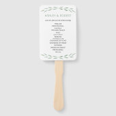 セージ緑の結婚式 プログラム、植物性ハンドファン ハンドファン (正面)