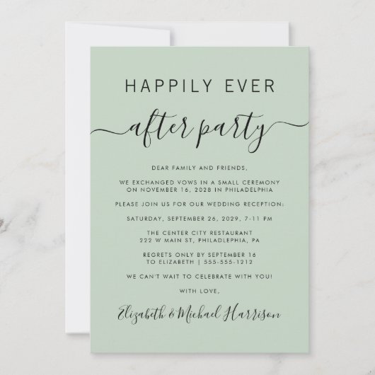 セージ緑の結婚披露宴の後ずっと幸せに 招待状 (正面)